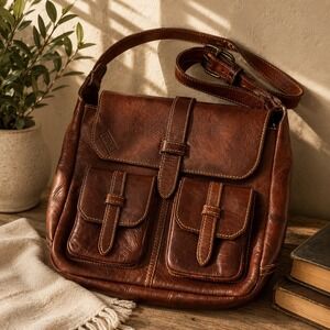 Vintage Frye Oxford Leather Shoulder Camera Bag Campus Messenger 1970s